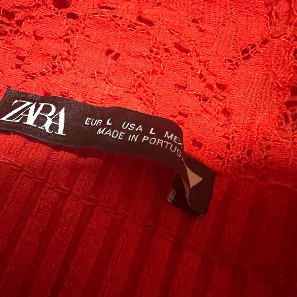 Zara Red Intense Lace Ribbed Cropped Top - Picture 4 of 10